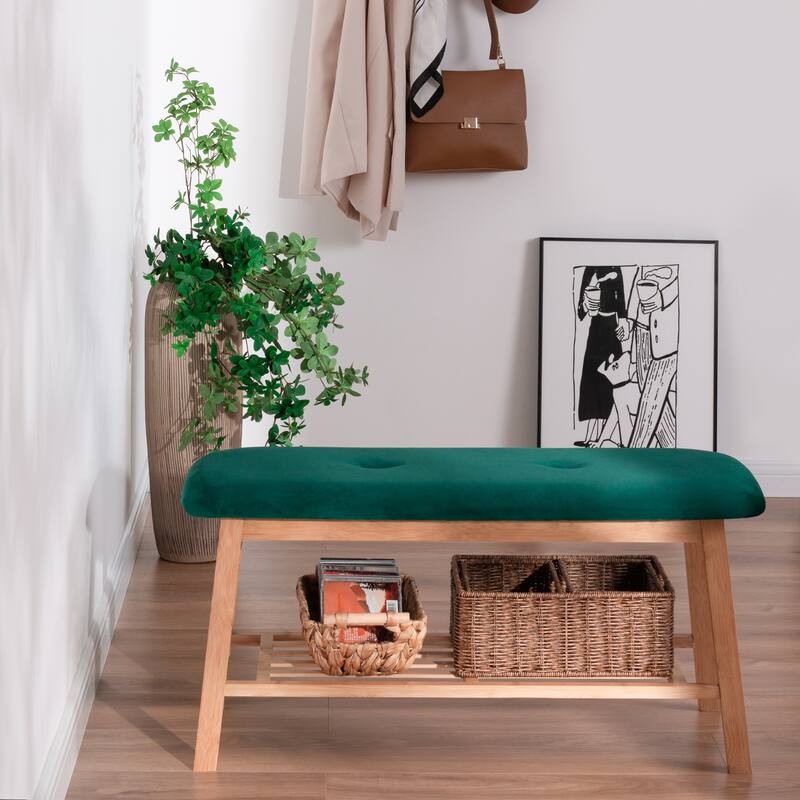 StorageWorks Tufted Bench, Entryway Bench with Shoe Storage Shelf - 36.22"x13.78"x17.72"