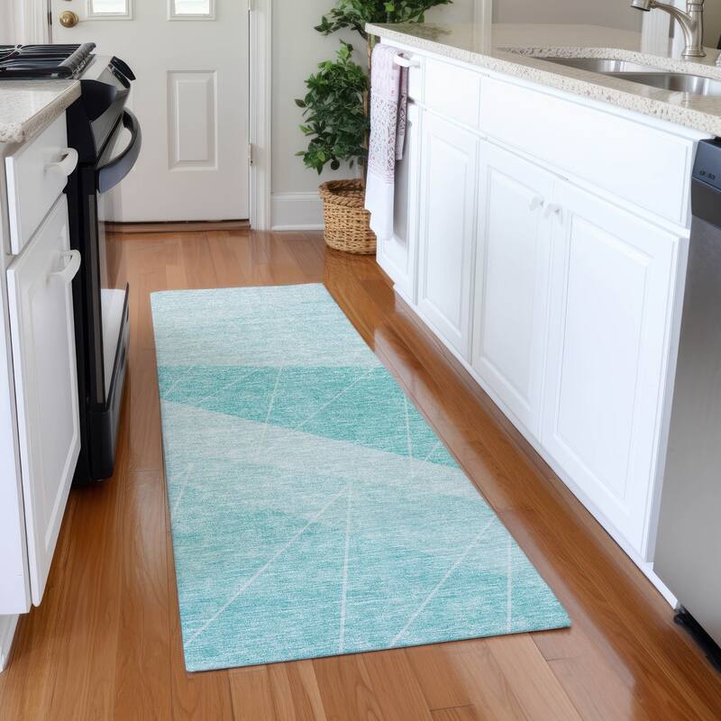 Machine Washable Indoor/ Outdoor Chantille Modern Prism Rug - Teal - 2'3" x 7'6"