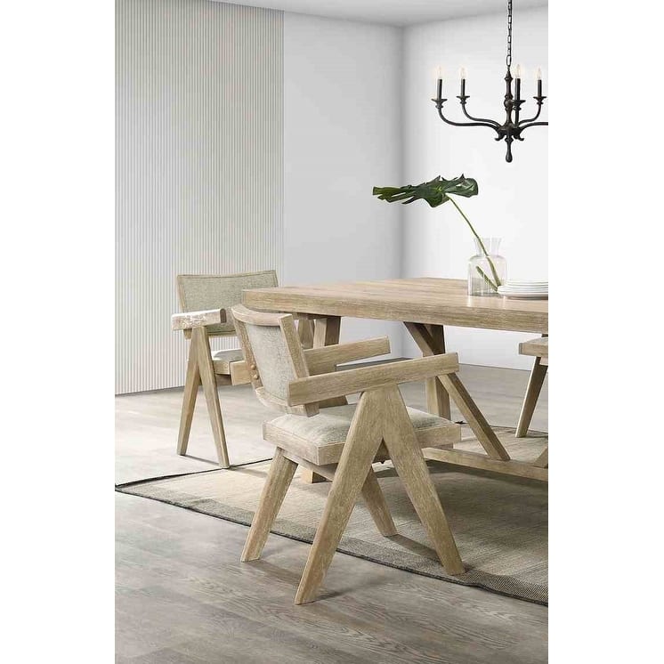 7PC Dining Set Modern Oak Finish Table and Upholstered Chairs