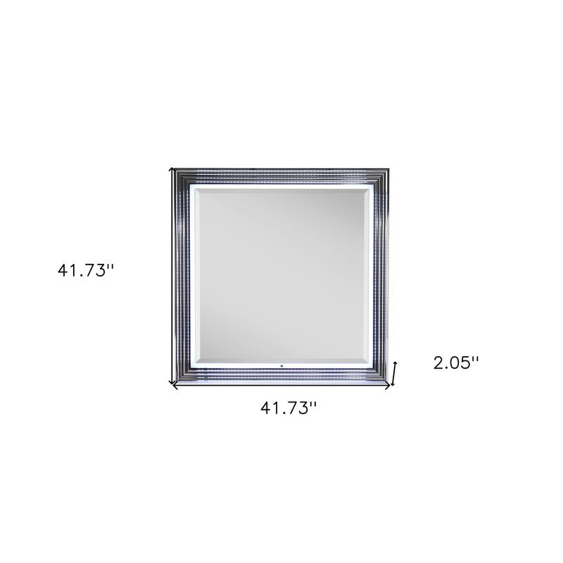 HomeRoots 42" Silver And White Wood Square Lighted Dresser Mount Framed Mirror - 41.73 in. x 41.73 in. x 2.05 in.