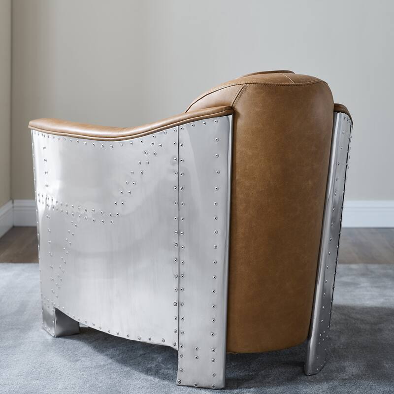 Art Leon IndustrIal Retro Top Grain Leather & Aluminum Accent Chair