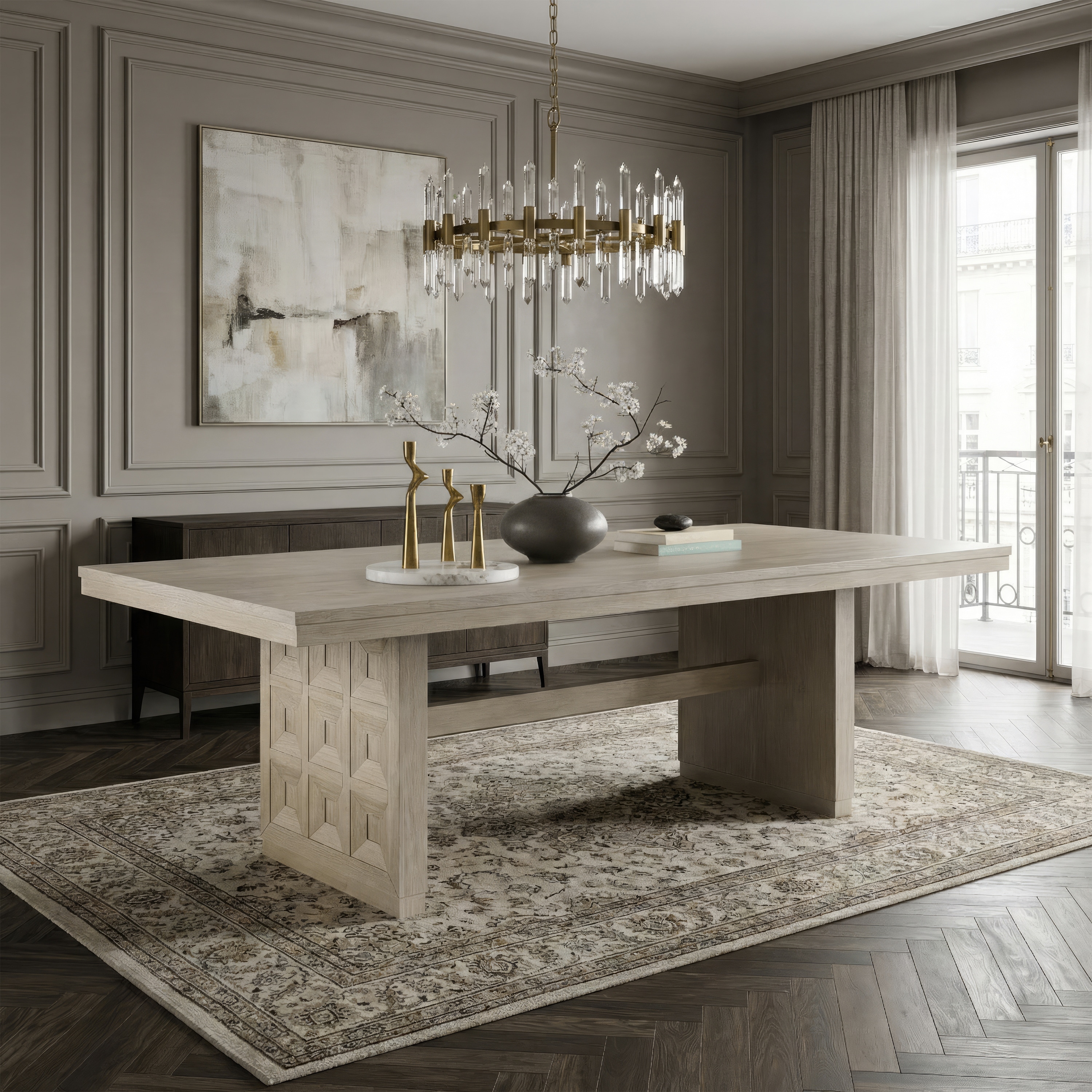 Furniture of America Durem II Modern 86-inch Solid Wood Dining Table with Trestle Base