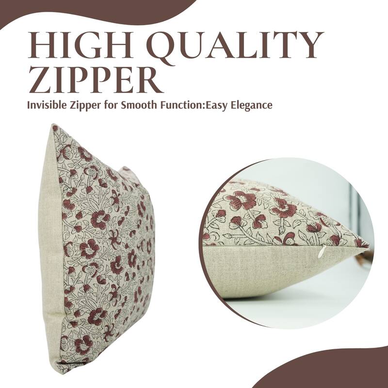 Fabdivine Thick Linen Vintage Cushion Cover for Lounge or Dining, Living Room Red Pillowcase Hand Block Print, Saundrya