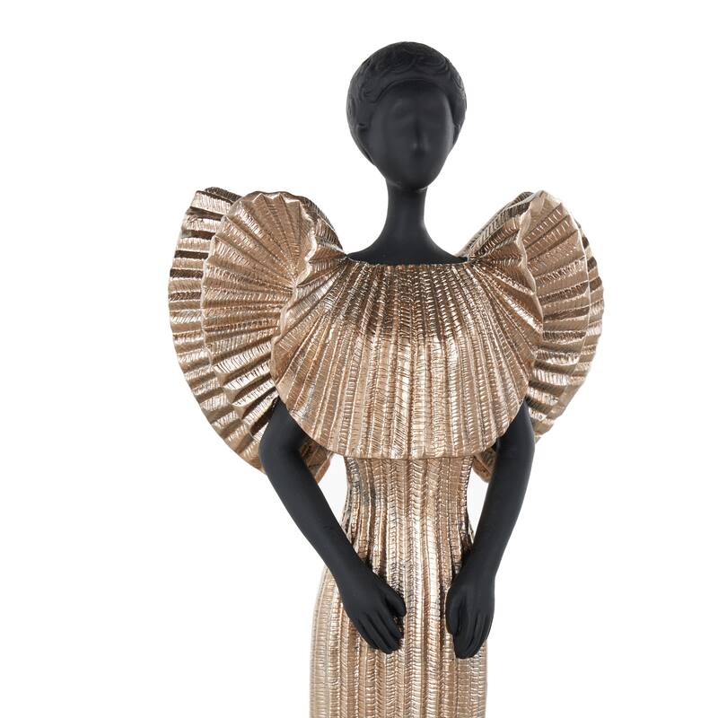 Black Polystone Woman Decorative Sculpture with Ivory Dress