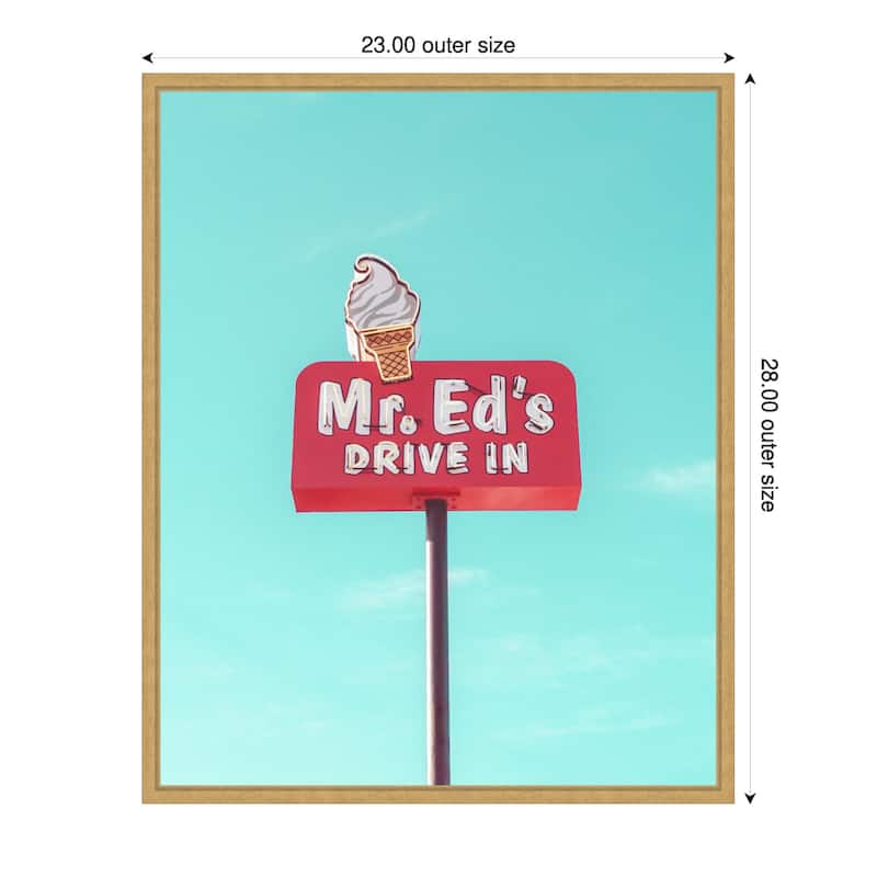 Mr. Eds Drive In Vintage Sign by Tom Windeknecht Framed Canvas Wall Art Print - Sylvie Bright Gold - 23 x 28 in