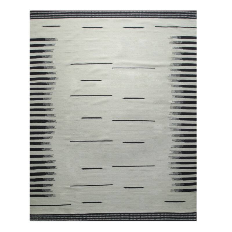 Home Decor Beige and Brown Hand-Woven Wool Flat Modern Weave Rug by EORC Elegant Area Rug for Adding Warmth and Contemporary