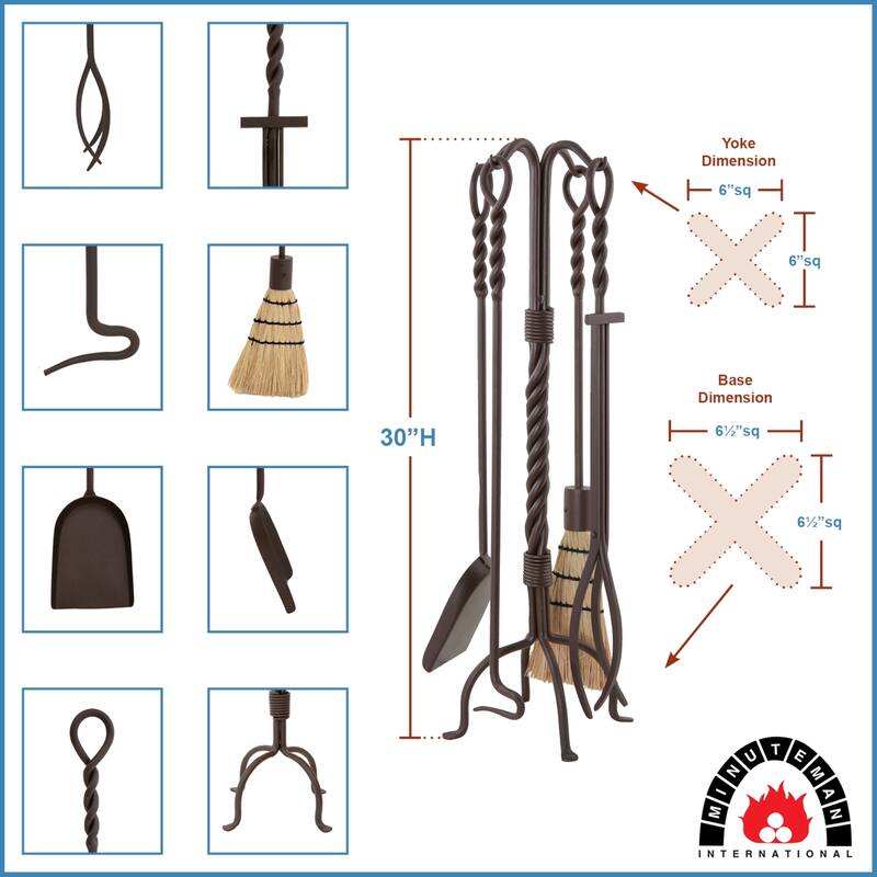 Achla Designs Twisted Rope Fireplace Set of 4 Tools, 30 Inch Tall, Graphite Finish