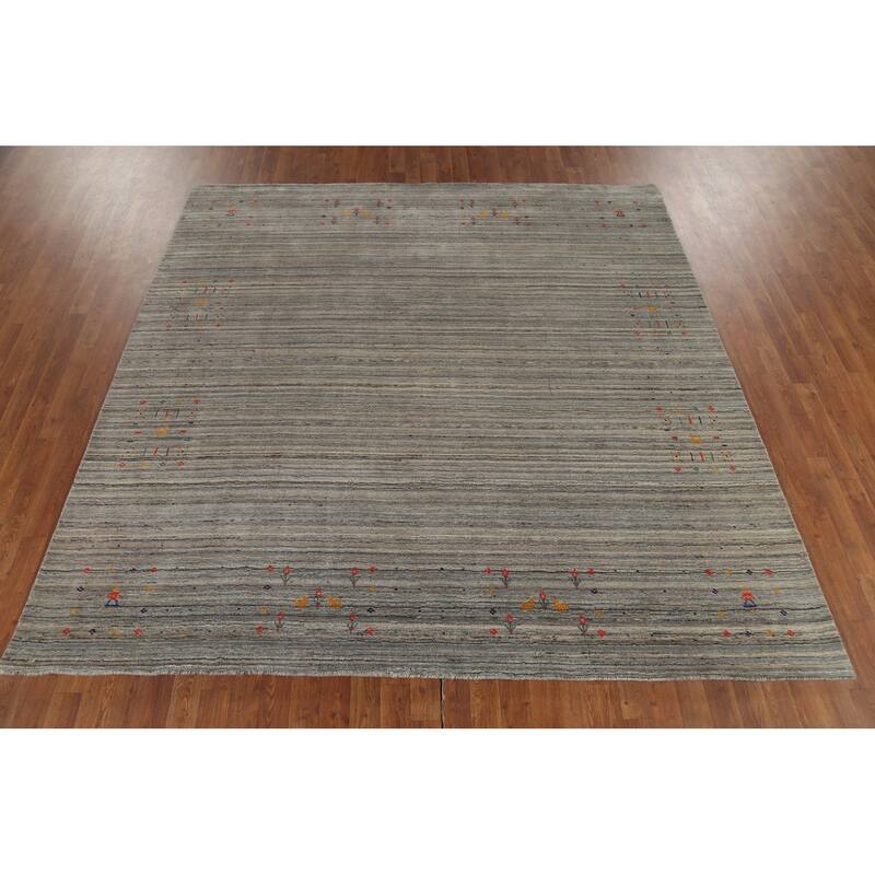 All-Over Striped Gabbeh Indian Square Rug Hand-Knotted Wool Carpet - 7'10"x 7'11"