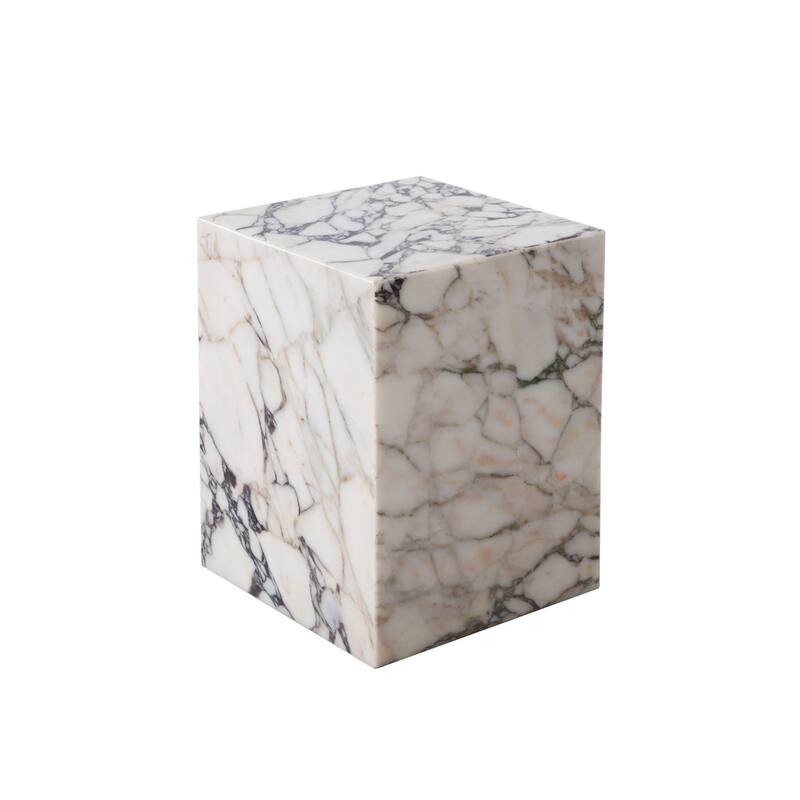 Rey Side End Table, 15 Inch Square Natural Viola Marble Pedestal