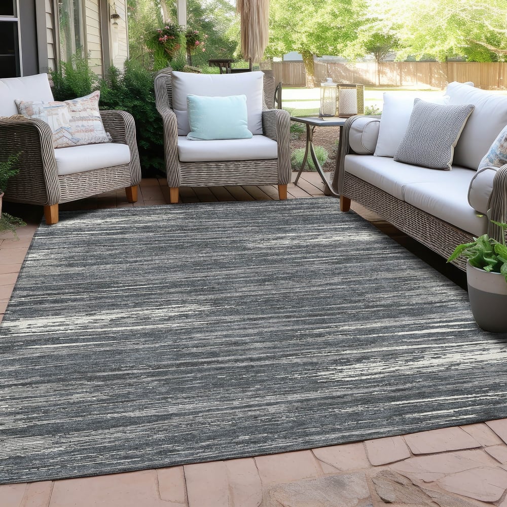 Machine Washable Indoor/ Outdoor Chantille Abstract Stripe Rug