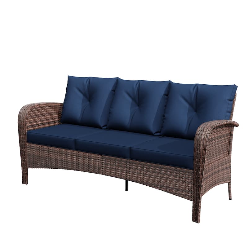 Cozywor 72"Wide 3-Seat Brown Wicker Outdoor Sofa, Couch Patio Sofa with Deep Seating and Thick Cushions, Red