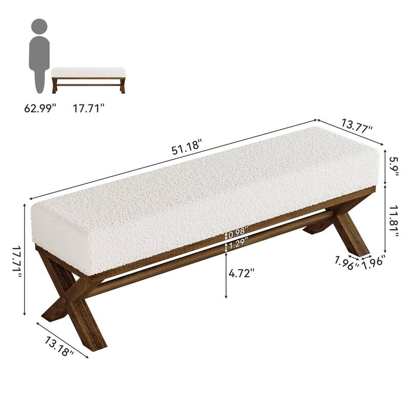 51.18-Inch Upholstered Entryway Bench, Solid Wood End of Bed Bench