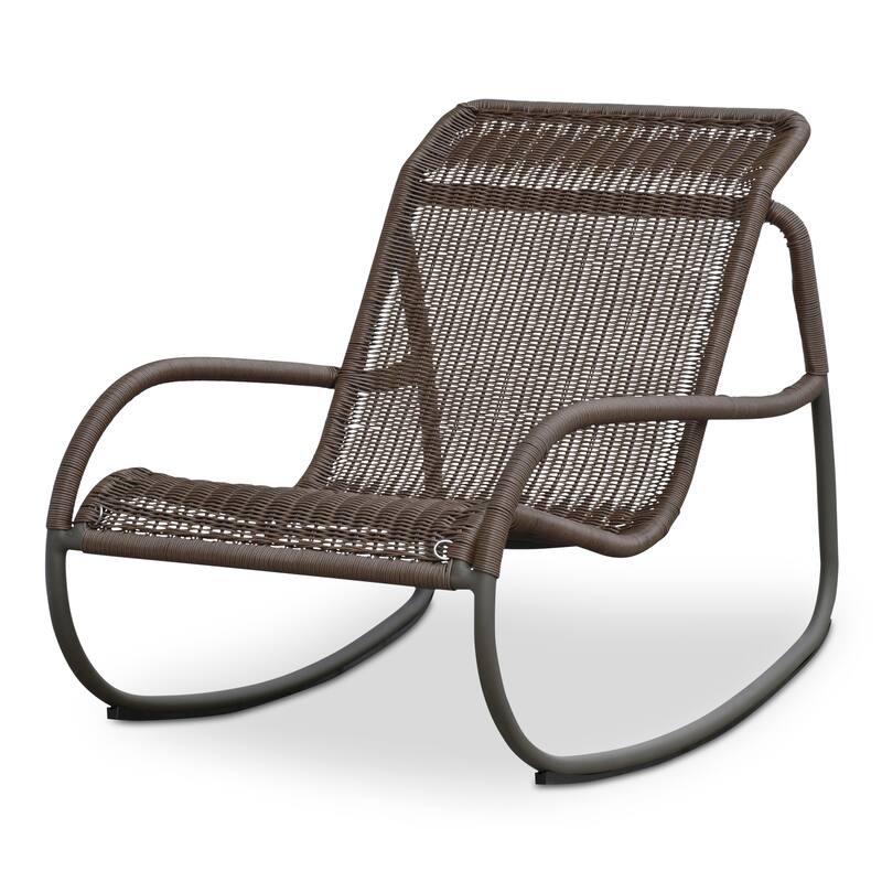 NADAAL STUDIOS Torven Outdoor Rocking Chair, Woven Synthetic Wicker, Aluminium Frame, Brown Cushion, Brown