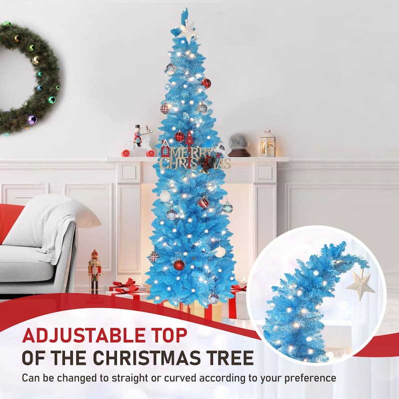 VEIKOUS 6ft Pre-Lit Artificial Christmas Tree with Adjustable Curved/Straight Top