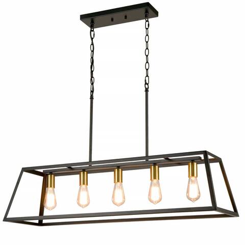 San Nicola Industrial 5-Light Kitchen Island Pendant Lighting - Black & Brass