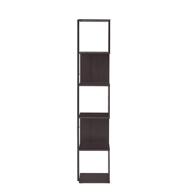 Furniture of America Linnea Modern 5 Tier Accent Corner Bookcase, Freestanding Display Bookshelf with Metal Post