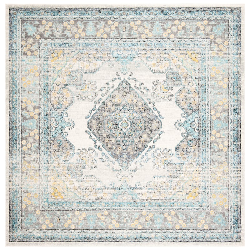SAFAVIEH, Evoke Seniha Vintage Boho Medallion Rug - 6'7" Square - Grey/Blue