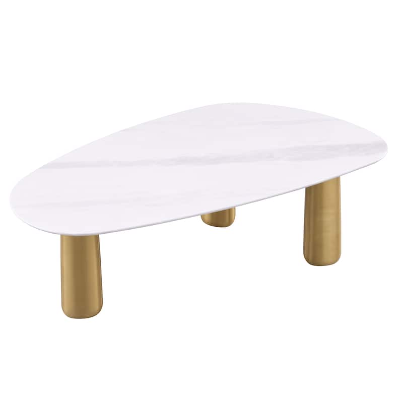 Furniture of America Luvien Modern White Sintered Stone Top Coffee Table with Gold Legs