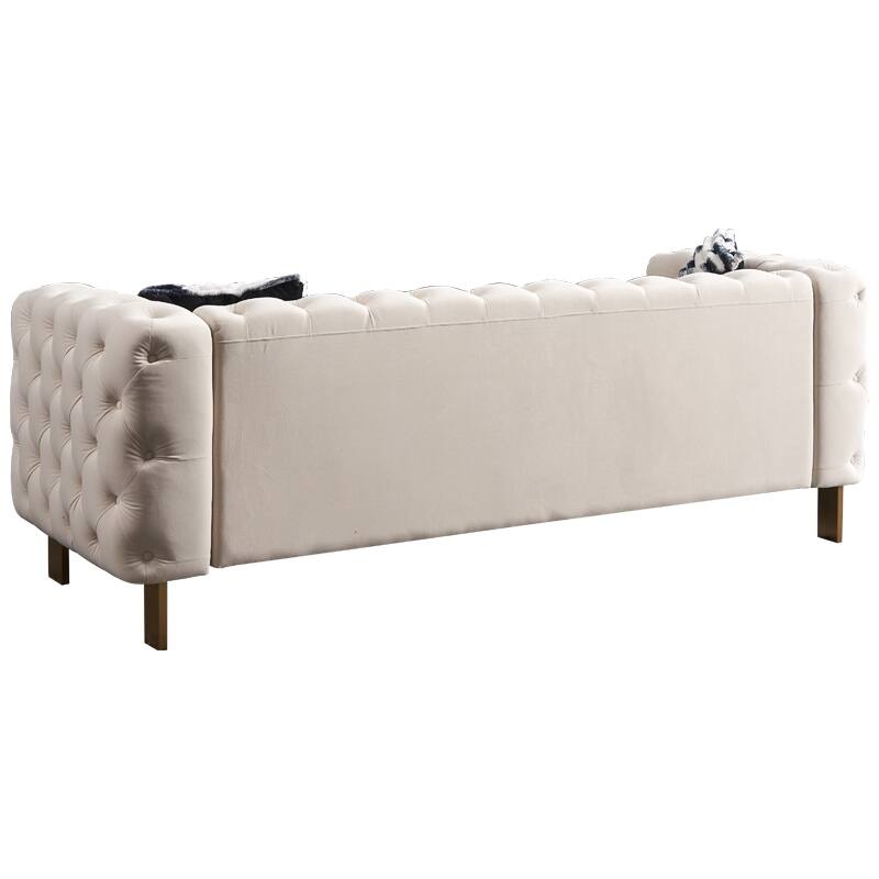 Chesterfield Tufted Velvet Couch with Gold Legs, Includes 2 Toss Pillows for Living Room