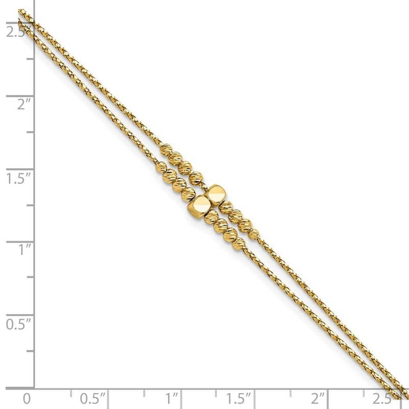 Curata 14k Gold Polished Sparkle Cut Beaded 2 strand With 1inch Ext Bracelet 7 Inch