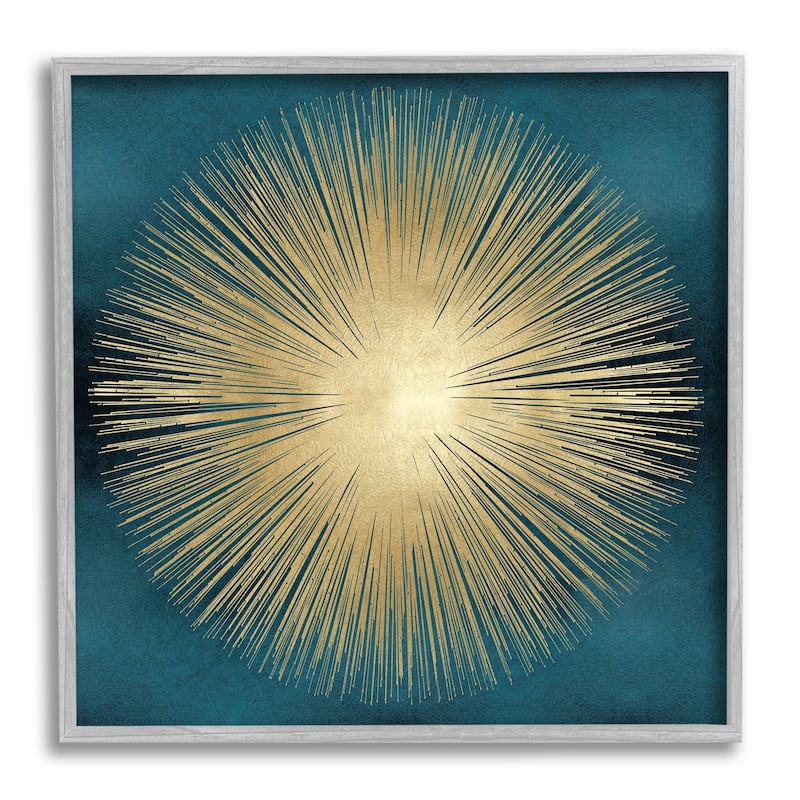Stupell Abstract Deco Sunburst Shape Over Dark Blue Framed Wall Art - 17 x 17 - Grey