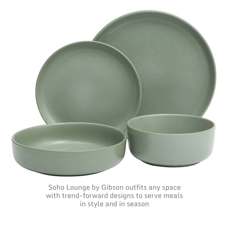 Gibson Elite Pasco (Service for 4) Plates and Double Bowl Reactive Glaze Stoneware Ceramic Dinnerware Set