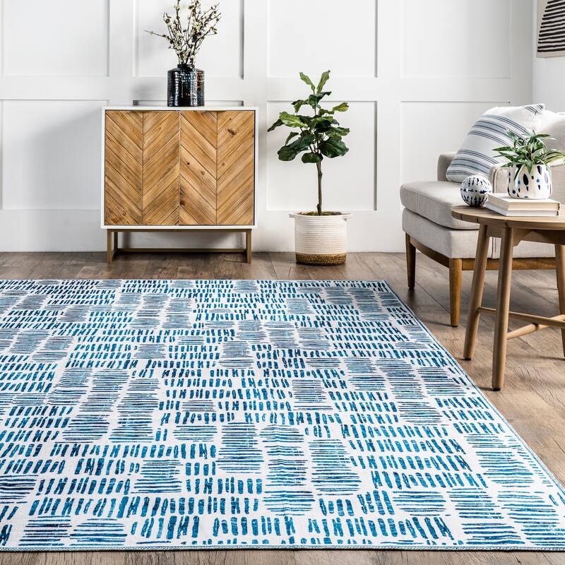 Nuloom Mitzi SpinClean Abstract Lines Machine Washable Area Rug