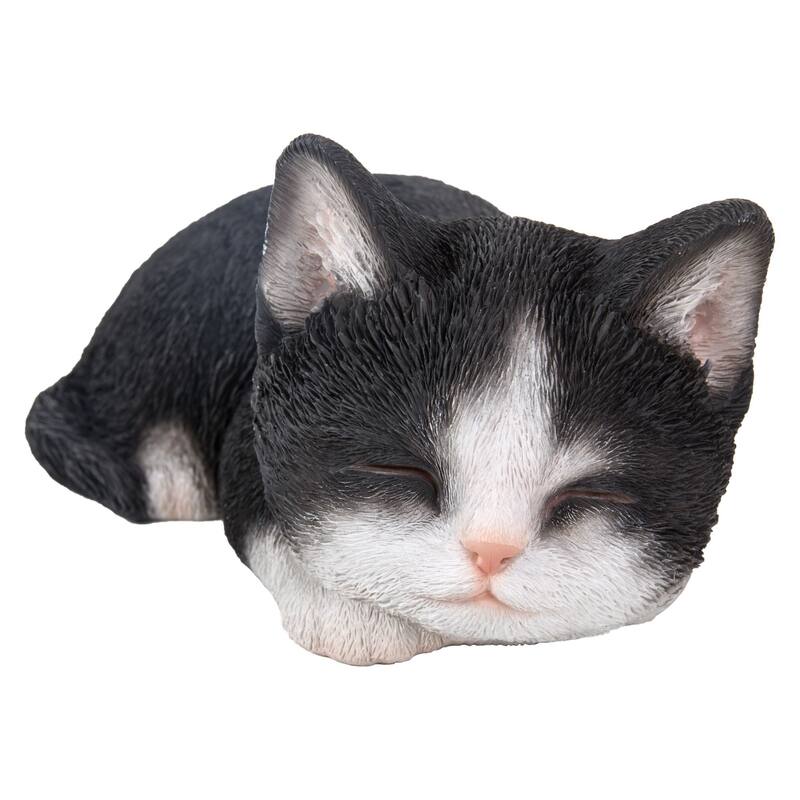 "7 Black and White Kitten Sleeping Outdoor Garden Figurine"