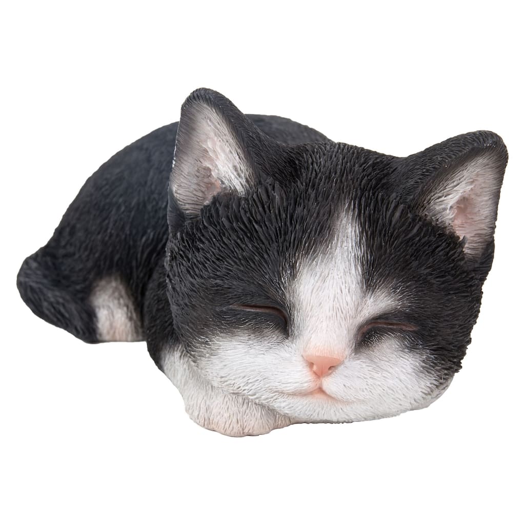 "7 Black and White Kitten Sleeping Outdoor Garden Figurine"