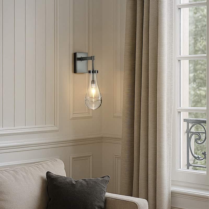 1-Light W5" Farmhouse Raindrop Glass Bronze / Brush Black Nickel Wall Light Rustic Teardrop Bathrooom Vanity Ligh - W5''