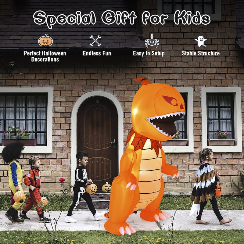 Costway 8FT Halloween Inflatable Pumpkin Head Dinosaur Blow Up with