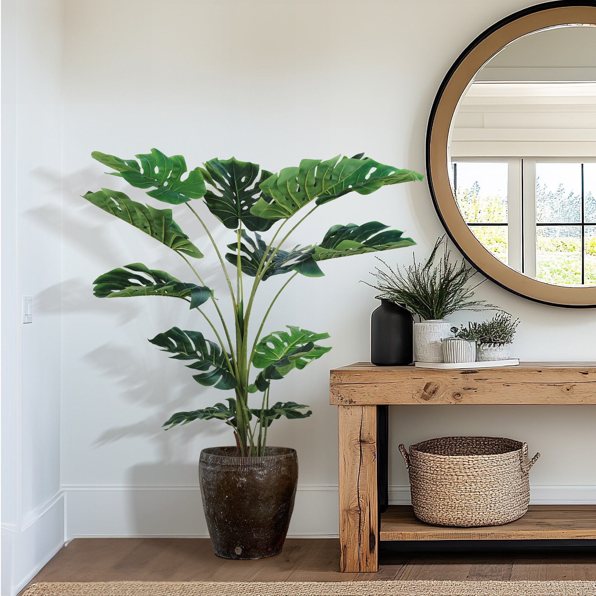 Philodendron Artificial Plant Tree In Round Pot - Overstock - 34299852