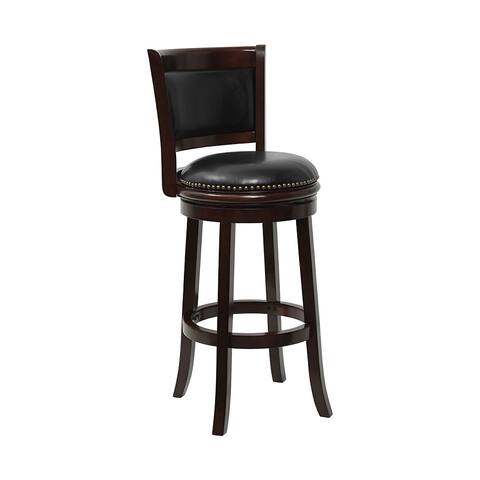 Offex 29'' Cappuccino Wood Bar Stool with Leather Swivel Seat - Black - 20''W x 19''D x 43''H