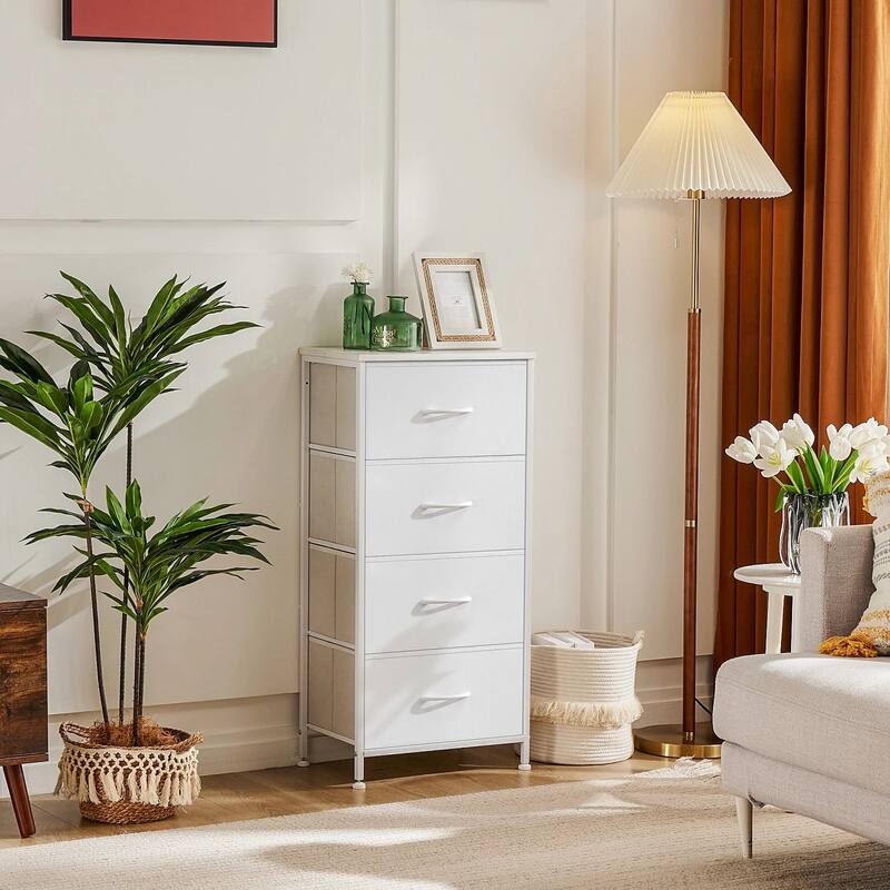 Dresser for Bedroom with 4 Fabric Drawers, Tall Chest Organizer Units for Clothing, Closet, Kidsroom, Storage Tower with Cabinet