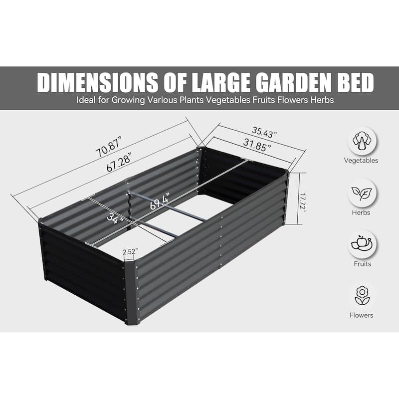 6x3x1.5ft Galvanized Raised Garden Bed, Planter Garden Boxes Large Metal Planter Box for Gardening Vegetables Fruits Flowers