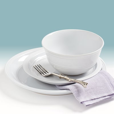 Tabletops Gallery Farmhouse 12 Piece White Stoneware Round Dinnerware Set- Service for 4