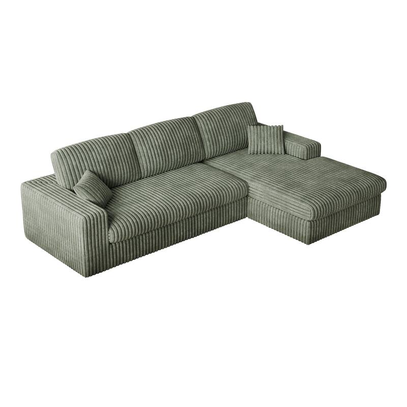 L-Shaped Sectional Sofa with Chaise Lounge, Corduroy Modular Foam Sofa, Upholstered Sofa with 2 Cushion & 2 Throw Pillows