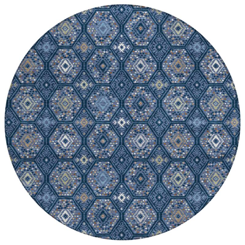 Machine Washable Indoor/ Outdoor Modern Hexi Chantille Rug