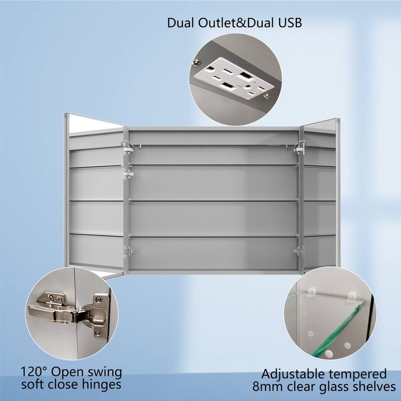 ExBrite LED Lighted Bathroom Medicine Cabinet with Mirror,Recessed or Surface Mount, Defog