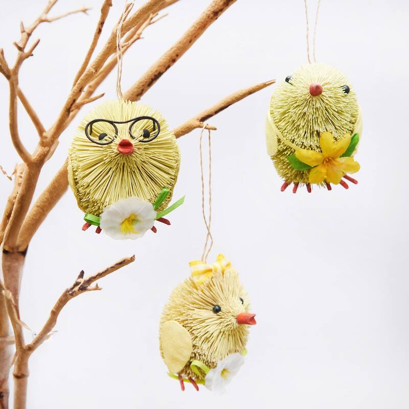 Chick Bottle Brush Ornament Set of 3 - Set of 3