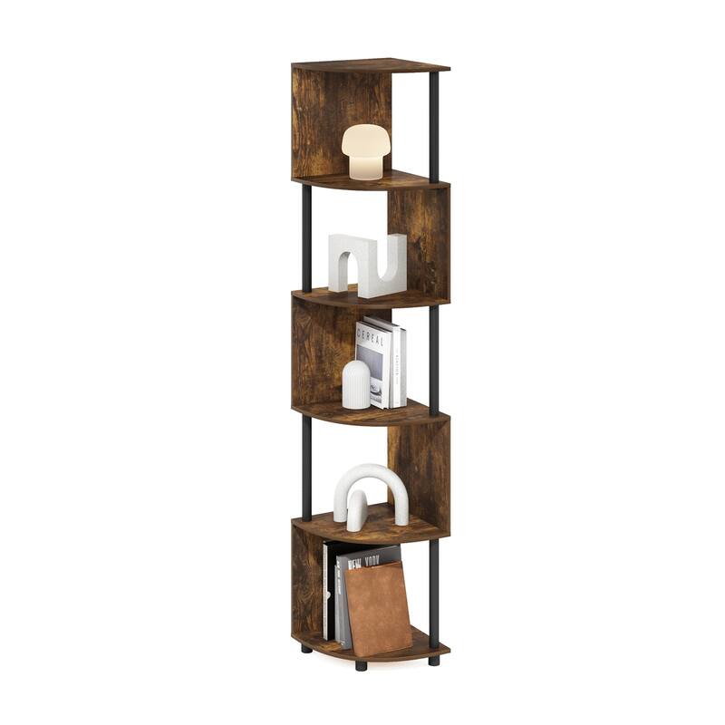 71.26 in. Tall Pine/Black Wood 5-Shelf Bookcase