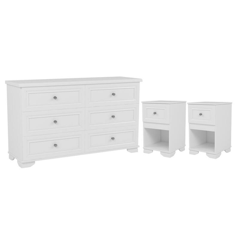 3-Piece/2-Piece Bedroom Set, 6-Drawer Dresser/Armoire 4-Drawer Dresser with Nightstand, Black/White