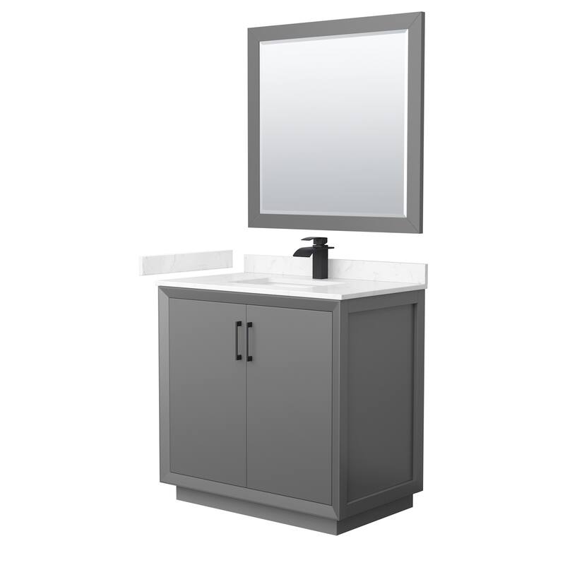 Wyndham Collection WCF414136S-VCA-UNSM34 Strada 36" Free Standing - Dark Gray / Carrara Cultured Marble Top / Matte