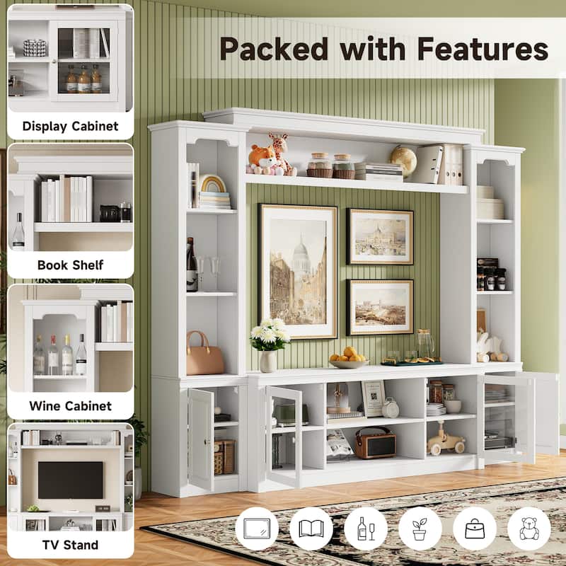 Living Room Entertainment Center Wall Unit Media Console for TVs Up to 65", Integrated TV Stand Bookshelf and Display Cabinet