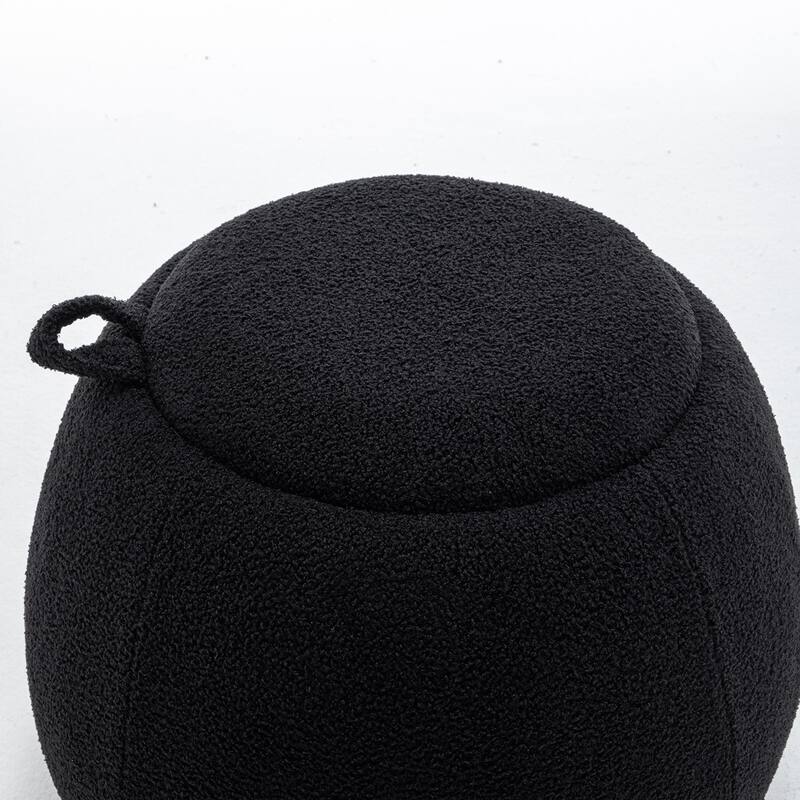 SEYNAR 25" Faux Sherpa Round Storage Ottoman - Large Cozy Bouclé Footrest Stool