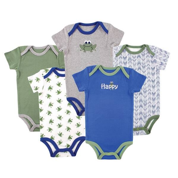 slide 1 of 1, Luvable Friends Baby Boy Cotton Bodysuits 5pk, Frog 0-3 Months - Frog