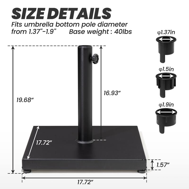 Umbrella Base Holder Square Weighted Stand for Outdoor Market Umbrella, Cement Concrete Steel