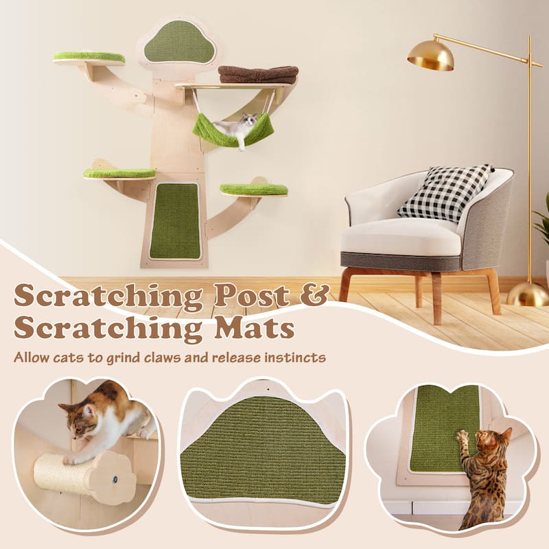 5-Level Wall-Mounted Cat Tree with Sisal Scratching Posts Cushioned Platforms and Hammock