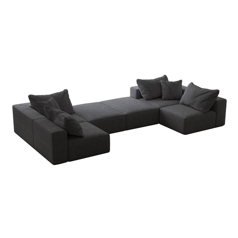 Oversized Chenille Upholstered Sectional Sofa Set Modular Couch Cloud Sleeper Sofa Bed with Ottomans and Pillows for Living Room