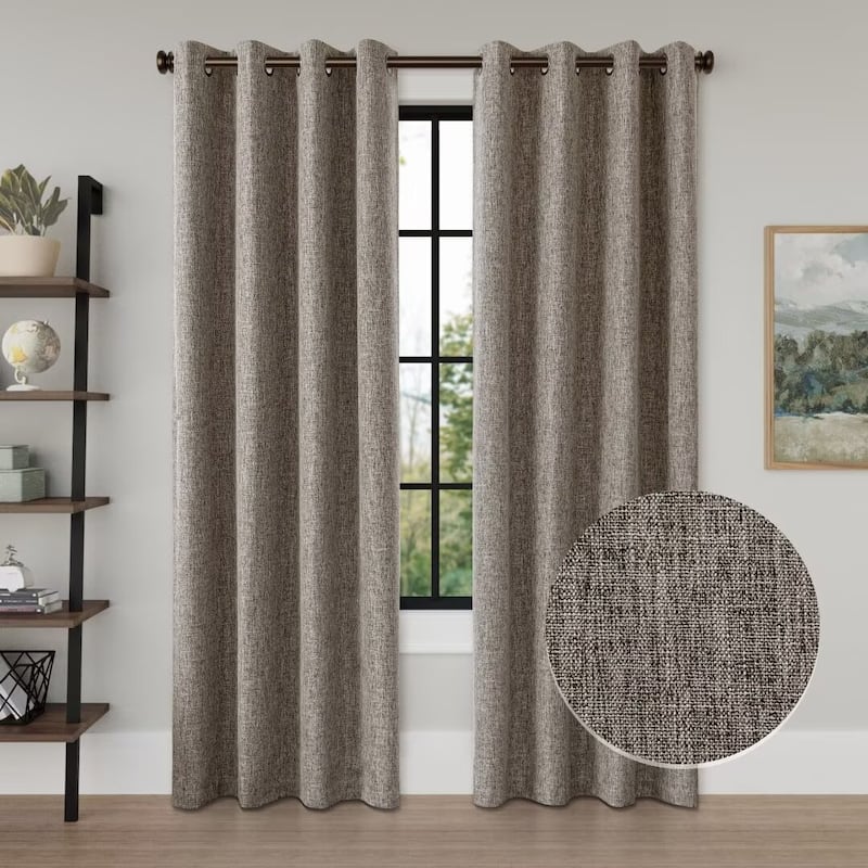 Linen Texture 100% Blackout Grommet Curtain Pair(2 panels) - 52"Wx108"L - Coffee
